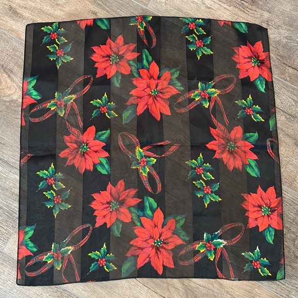 Women’s Decorative Holiday Christmas Scarf with Poinsettias - Picture 3 of 5